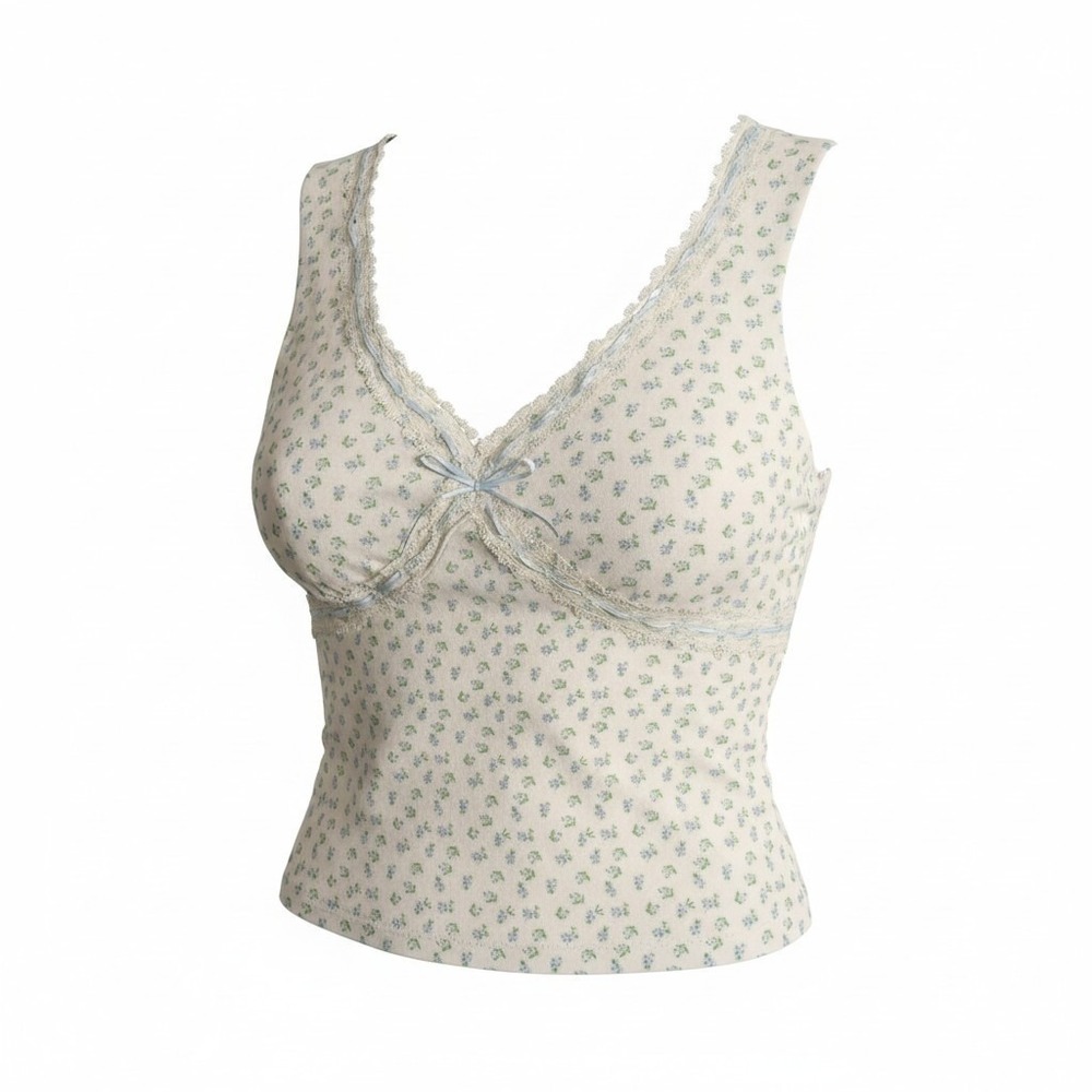 Rebel‎ + Leigh NWT Ivory Ditsy Floral Lace- Trim Pointelle Tank L Coquette